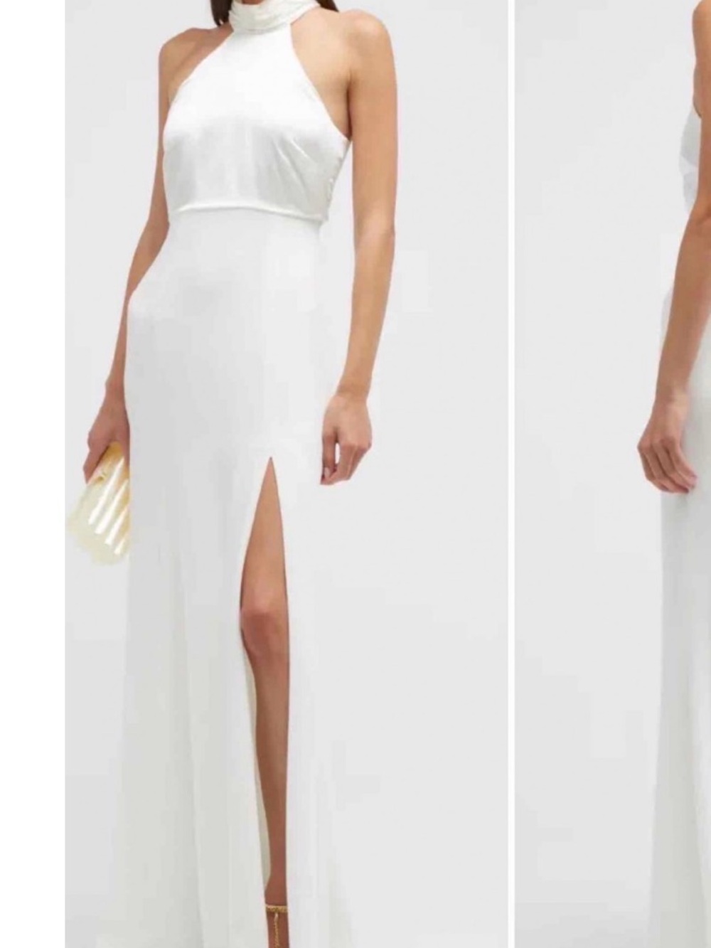 cinq a sept Alexandra White Halter Maxi Gown with Thigh Slit